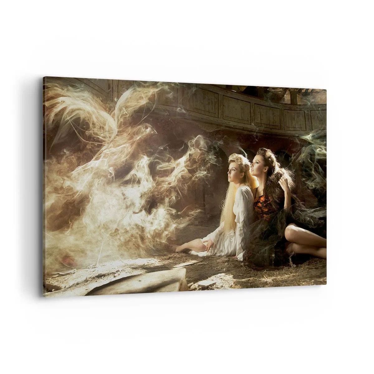 Quadro su tela - Stampe su Tela - Due donne in un ambiente magico con effetti di luce eterei. - 120x80cm - Ed è diventata poesia - Decorazione murale moderna per soggiorno e camera da letto ARTTOR