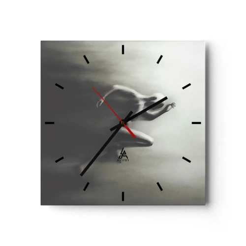 Orologio da parete - Orologio in Vetro - Una silhouette in bianco e nero di una figura in corsa, realizzata in uno stile dinamico e surreale. - 30x30cm - Inarrestabile - Decorazione murale moderna per soggiorno e camera da letto ARTTOR