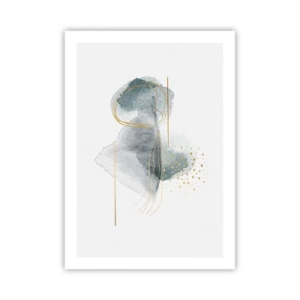 Poster - Una composizione astratta con schizzi di acquerello e accenti dorati. - 50x70cm - Sui legami del grigio e dell'oro - Decorazione murale moderna per soggiorno e camera da letto ARTTOR