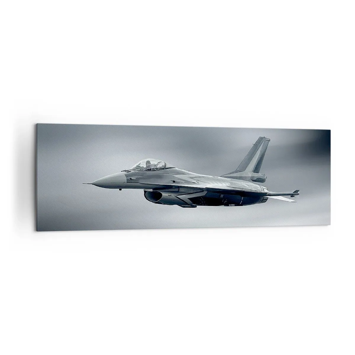 Quadro su tela - Stampe su Tela - Un aereo da caccia in volo contro un cielo nuvoloso - 160x50cm - Lanci la sfida? - Decorazione murale moderna per soggiorno e camera da letto ARTTOR
