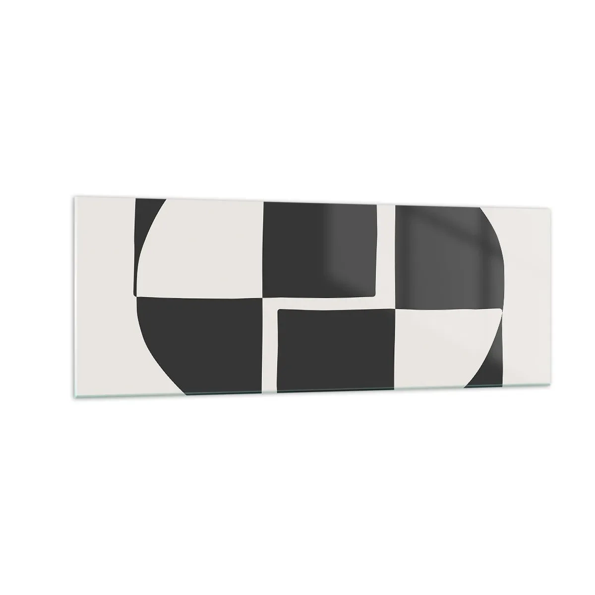Quadro su vetro - Forme geometriche astratte in bianco e nero - 140x50cm - Antitesi - sintesi - Decorazione murale moderna per soggiorno e camera da letto ARTTOR