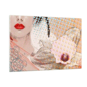 Quadro su vetro - Illustrazione di un ritratto di una donna con un fiore sullo sfondo in stile pop art - 120x80cm - Eroina dei fumetti - Decorazione murale moderna per soggiorno e camera da letto ARTTOR