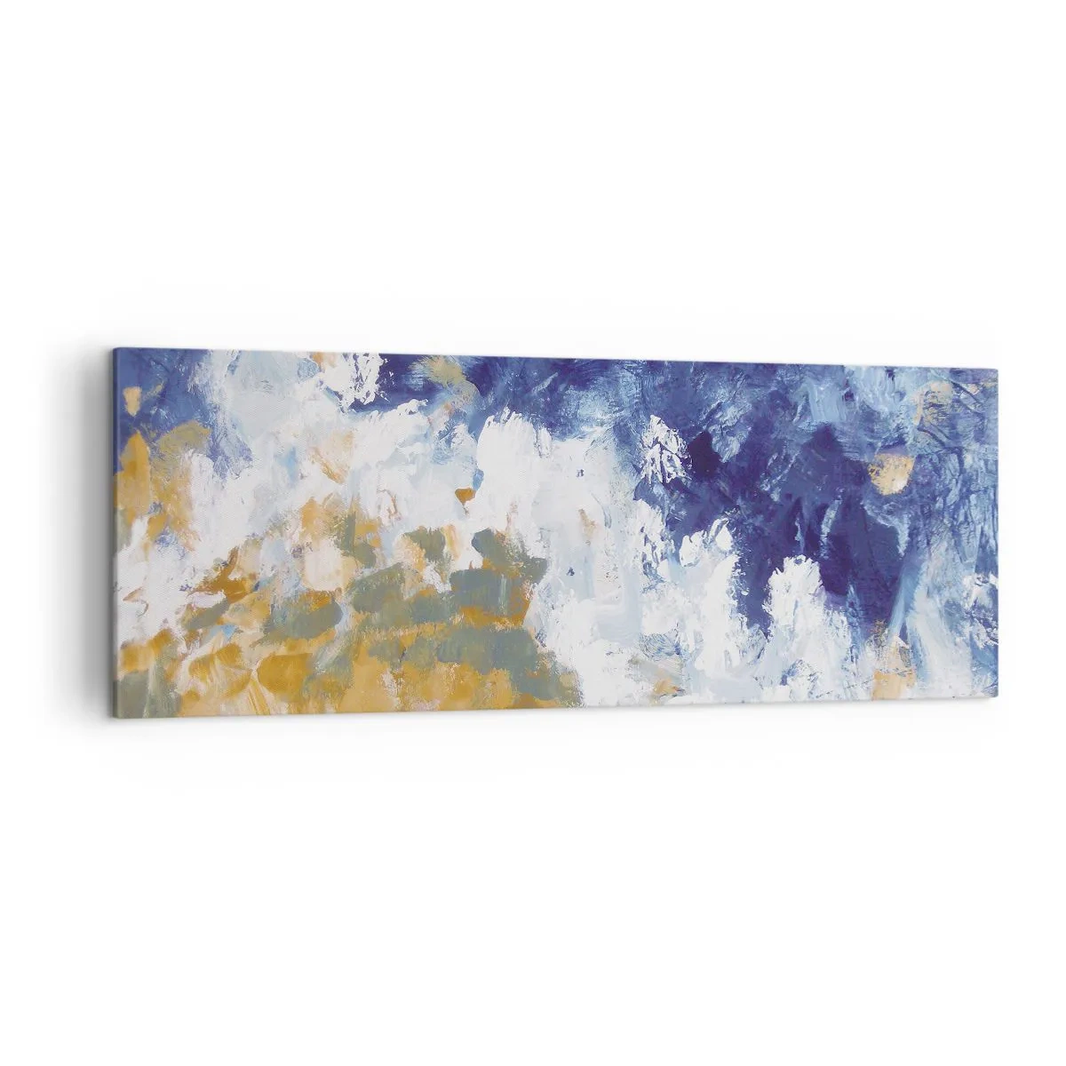 Quadro su tela - Stampe su Tela - Astrazione nei toni del blu, bianco e oro - 140x50cm - La danza degli elementi - Decorazione murale moderna per soggiorno e camera da letto ARTTOR