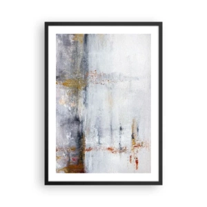 Poster in cornice nera - Una composizione astratta con sfumature di grigio, bianco e oro. - 50x70cm - Dietro la cortina d'aria - Decorazione murale moderna per soggiorno e camera da letto ARTTOR