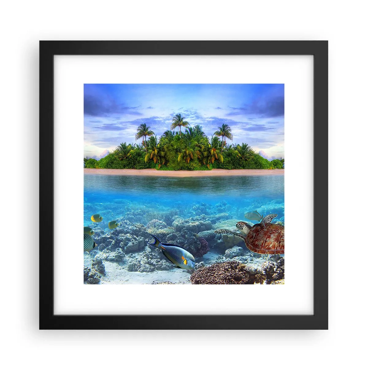 Poster in cornice nera - L'isola del paradiso dà il benvenuto - 30x30 cm