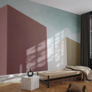Fotomurali Premium Sand - Forme geometriche minimaliste contro il cielo estivo - 100x70cm - Geometria di un'estate assolata - Decorazione murale moderna per soggiorno e camera da letto ARTTOR