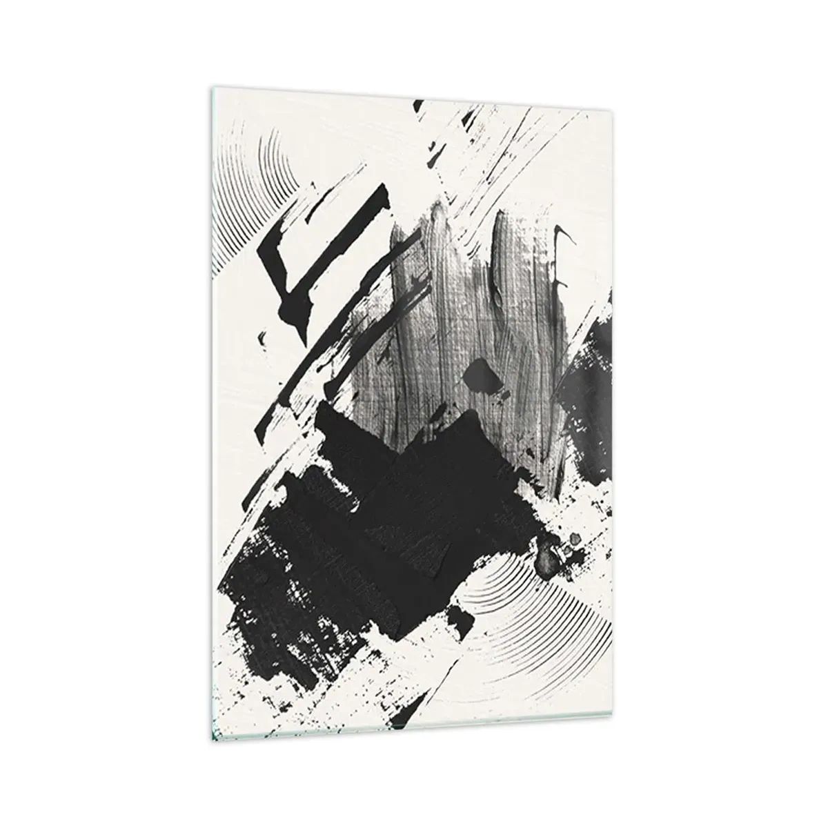 Quadro su vetro - Pennellate astratte di nero su sfondo bianco - 80x120cm - Astrazione: espressione di nero - Decorazione murale moderna per soggiorno e camera da letto ARTTOR