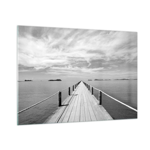 Quadro su vetro - Un molo di legno che si estende in lontananza attraverso un mare calmo - 100x70cm - Forse un viaggio... - Decorazione murale moderna per soggiorno e camera da letto ARTTOR