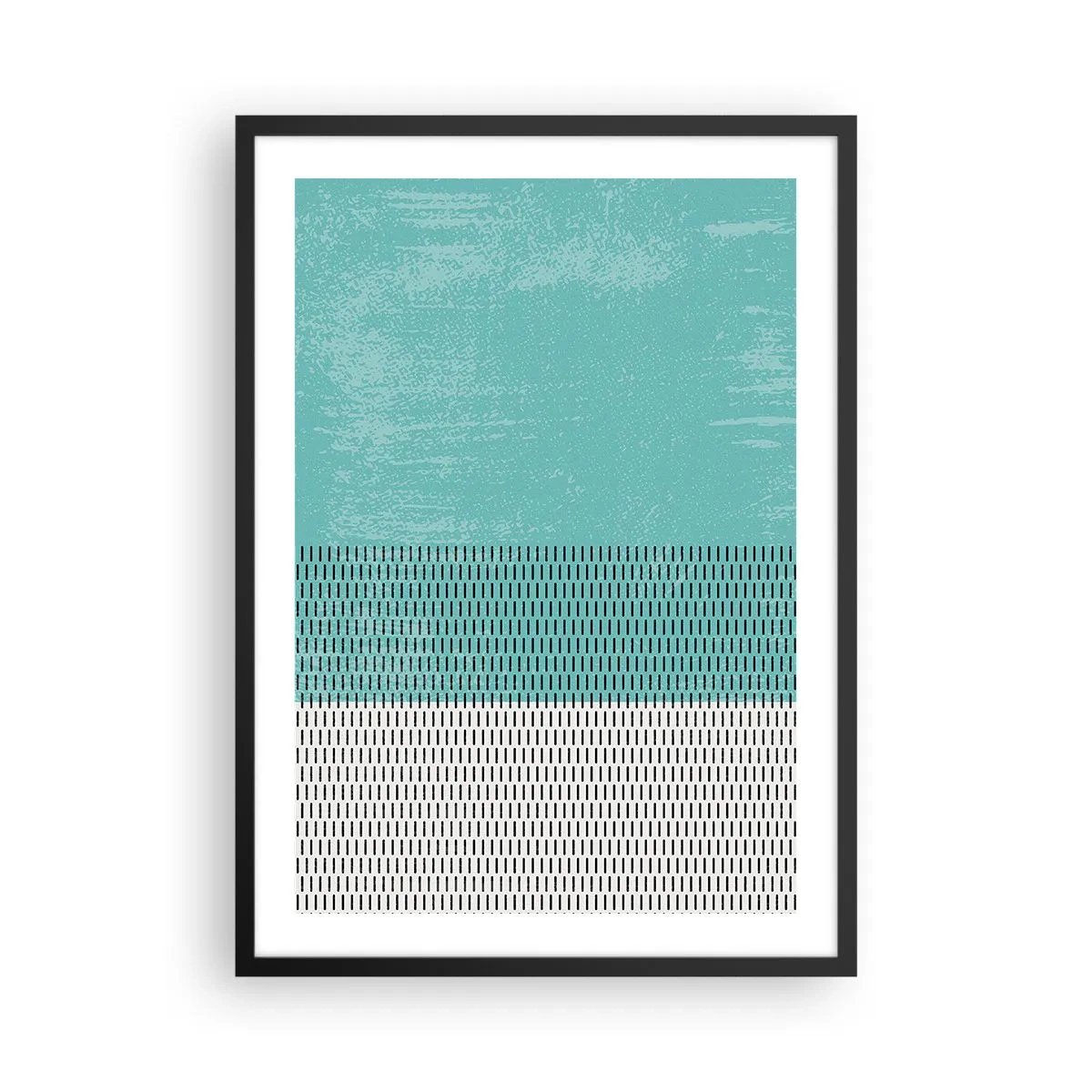 Poster in cornice nera - Motivo geometrico con elementi turchesi e bianchi in stile minimalista - 50x70cm - Composizione equilibrata - Decorazione murale moderna per soggiorno e camera da letto ARTTOR