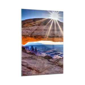 Quadro su vetro - Arco di roccia con raggi di sole sullo sfondo del paesaggio - 50x70cm - Attraverso il portale di roccia - Decorazione murale moderna per soggiorno e camera da letto ARTTOR