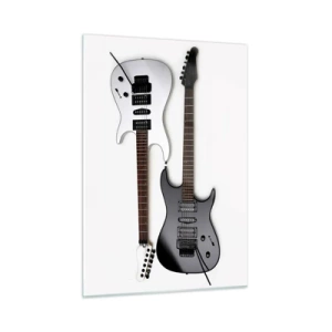 Quadro su vetro - Chitarre elettriche in bianco e nero su sfondo bianco - 50x70cm - Armonia delle forme - Decorazione murale moderna per soggiorno e camera da letto ARTTOR
