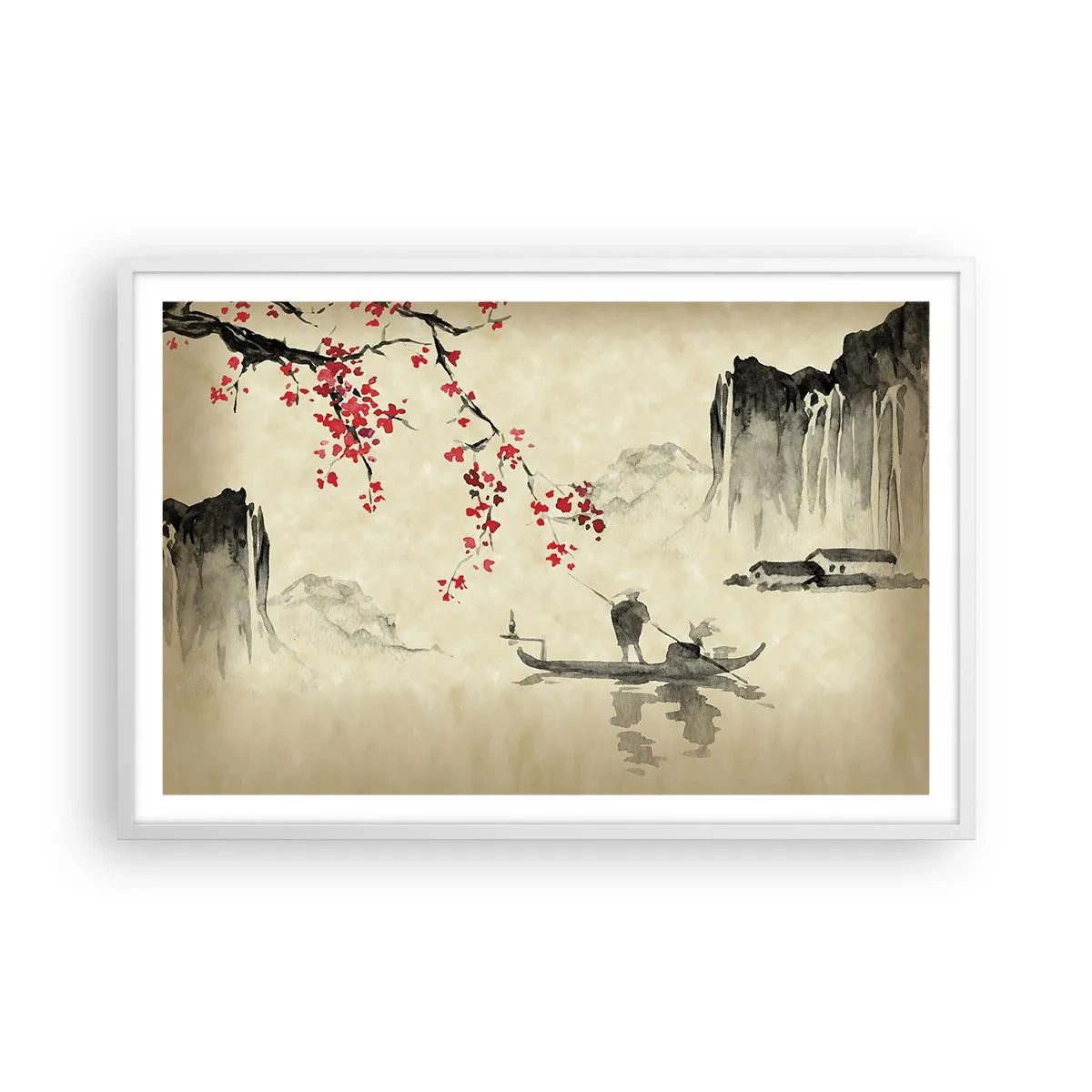 Poster in cornice bianca - Nel paese dei ciliegi in fiore - 91x61 cm