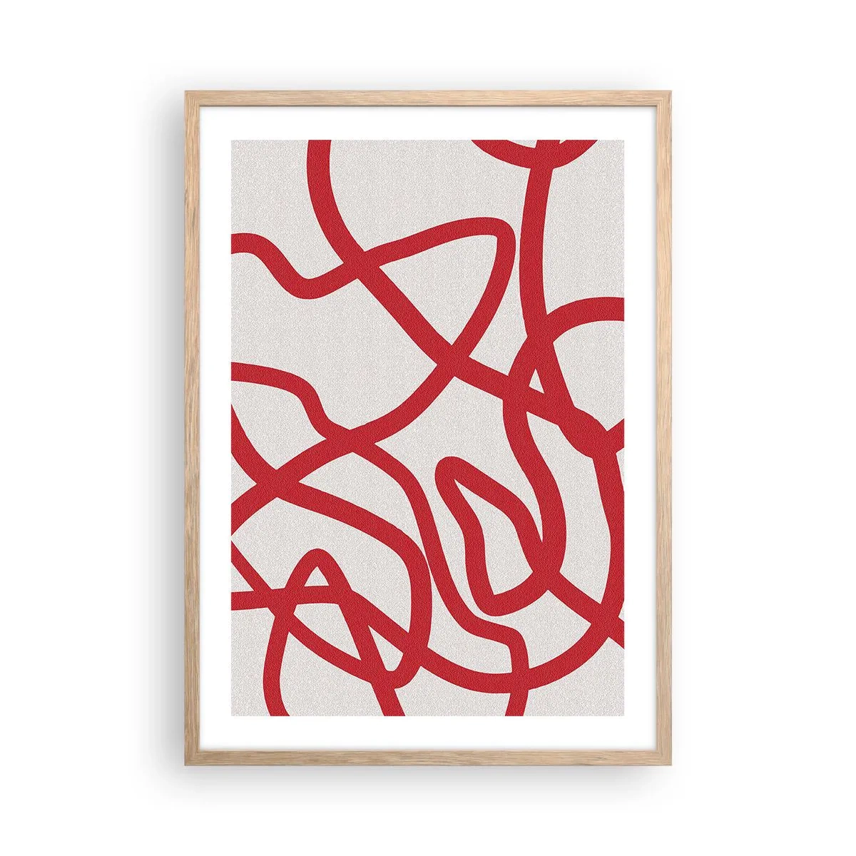 Poster in cornice rovere chiaro - Rosso su bianco - 50x70 cm