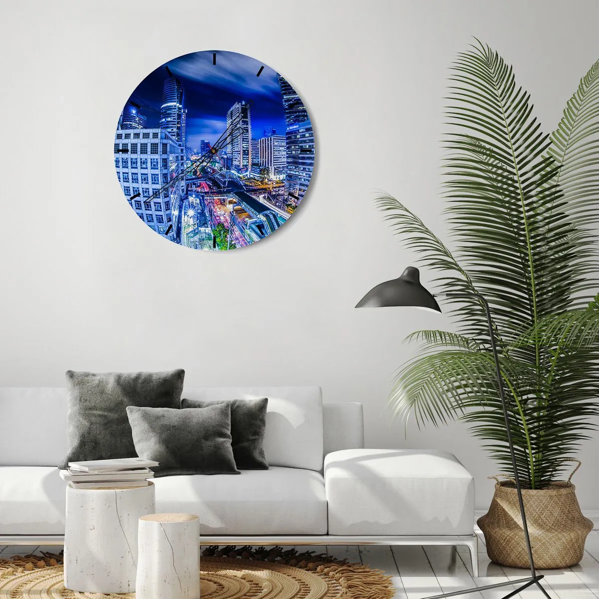 Orologio da parete - Orologio in Vetro - Moderni grattacieli illuminati di notte - 30x30cm - Il ritmo notturno della città - Decorazione murale moderna per soggiorno, cucina e camera da letto ARTTOR