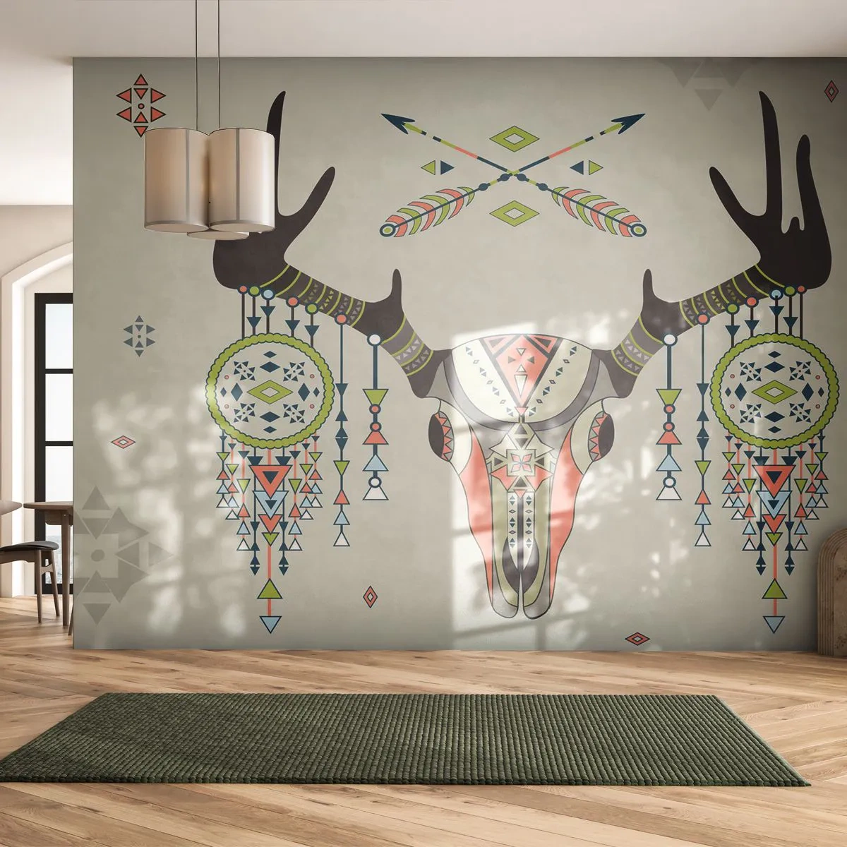 Fotomurali Premium Sand - Il trofeo del cacciatore indiano - Astrazione, Cervo, Boho - 150x105 cm