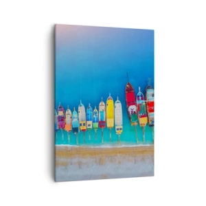 Quadro su tela - Stampe su Tela - Barche colorate allineate in fila sulla riva - 50x70cm - A volo d'uccello - Decorazione murale moderna per soggiorno e camera da letto ARTTOR