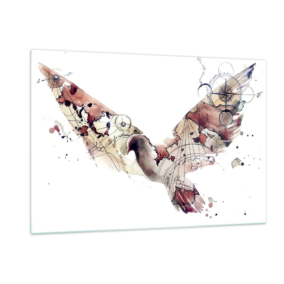 Quadro su vetro - Ali in stile artistico astratto su sfondo bianco - 120x80cm - Viandante nell'aria - Decorazione murale moderna per soggiorno e camera da letto ARTTOR