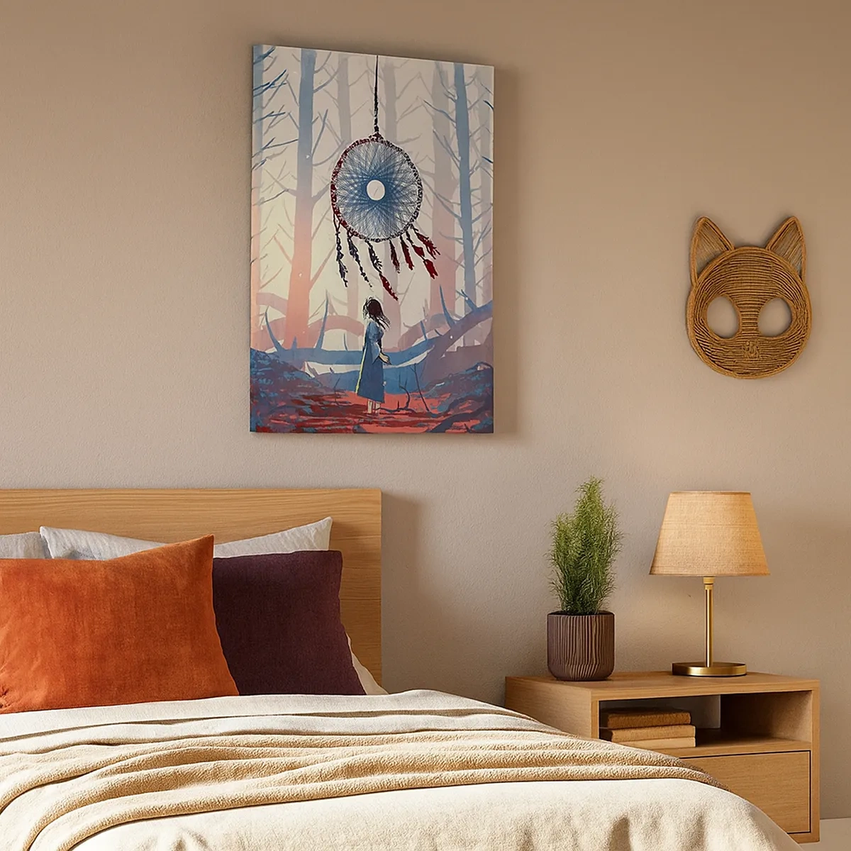 Quadro su tela - Stampe su Tela - Scena di foresta con un gigantesco acchiappasogni - 50x70cm - Il rituale segreto della felicità - Decorazione murale moderna per soggiorno e camera da letto ARTTOR