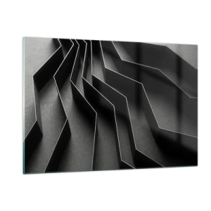 Quadro su vetro - Forme geometriche nere con profondità e chiaroscuro - 120x80cm - Ordine tridimensionale - Decorazione murale moderna per soggiorno e camera da letto ARTTOR