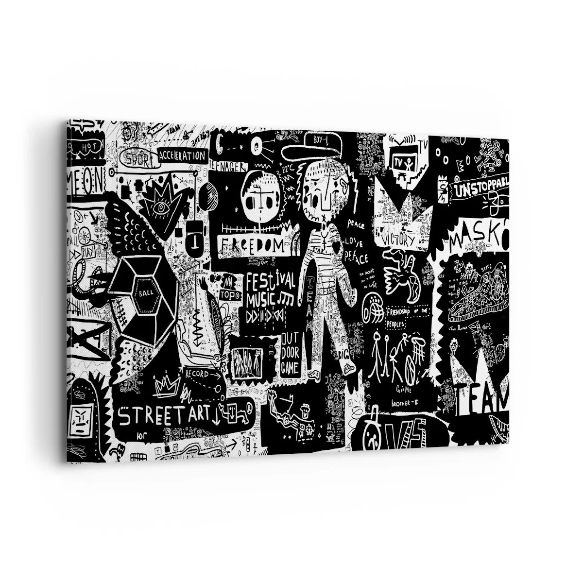 Quadro su tela - Stampe su Tela - Collage in bianco e nero ispirato alla street art - 100x70cm - Gioventù spirituale di giustizia e gioia - Decorazione murale moderna per soggiorno e camera da letto ARTTOR