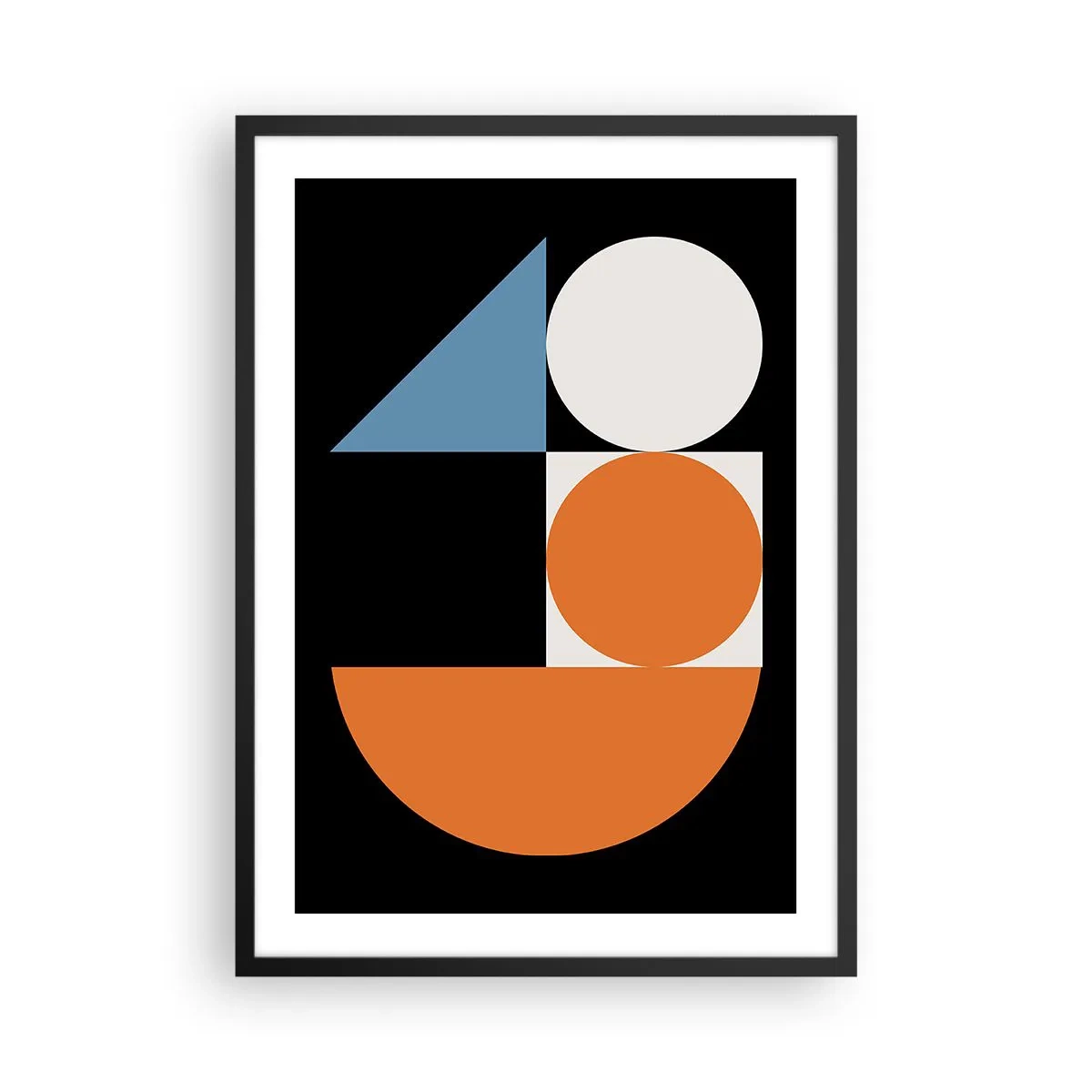 Poster in cornice nera - Motivo geometrico moderno con cerchi, triangoli e semicerchi - 50x70cm - Composizione di figure - Decorazione murale moderna per soggiorno e camera da letto ARTTOR