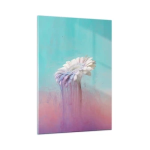 Quadro su vetro - Un fiore delicato immerso nelle tonalità pastello del blu e del rosa - 50x70cm - L'aldilà dei fiori - Decorazione murale moderna per soggiorno e camera da letto ARTTOR
