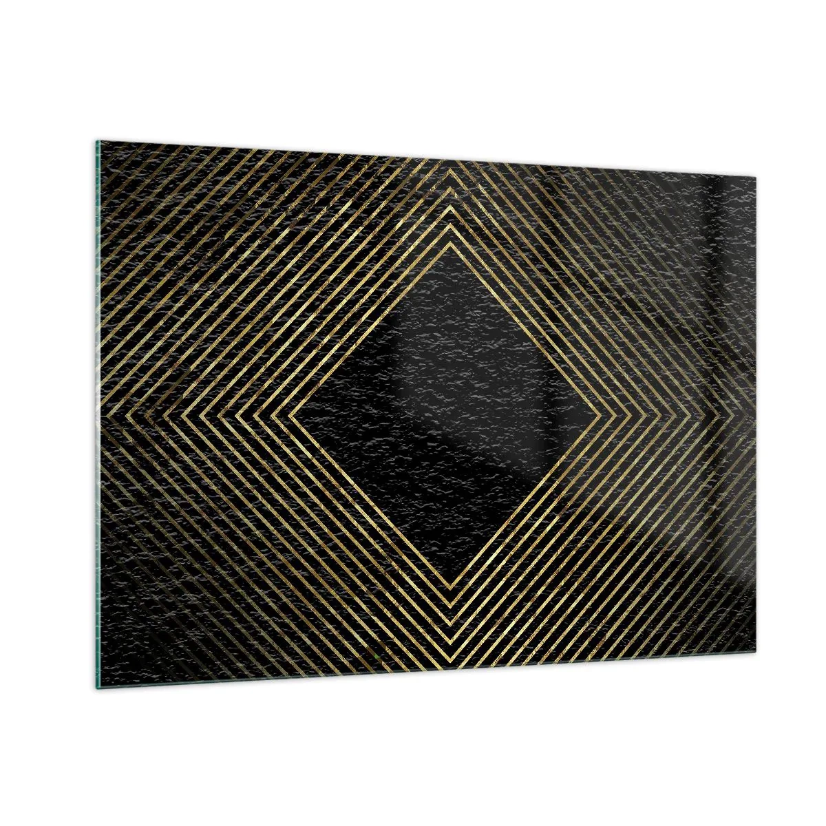 Quadro su vetro - Diamante in oro con linee geometriche su sfondo nero - 100x70cm - Geometria in stile glamour - Decorazione murale moderna per soggiorno e camera da letto ARTTOR