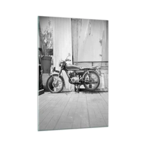 Quadro su vetro - Foto in bianco e nero di una motocicletta classica - 70x100cm - La classicità sopra a tutto - Decorazione murale moderna per soggiorno e camera da letto ARTTOR