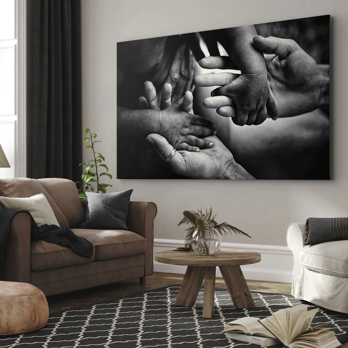 Quadro su tela - Stampe su Tela - Mani bianche e nere di diverse generazioni - 70x50cm - Umanità - Decorazione murale moderna per soggiorno e camera da letto ARTTOR