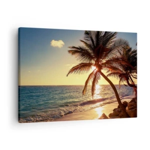 Quadro su tela - Stampe su Tela - Tramonto tropicale su una spiaggia con palme - 70x50cm - Estate sotto le palme - Decorazione murale moderna per soggiorno e camera da letto ARTTOR