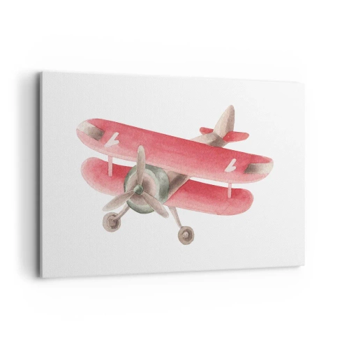 Quadro su tela - Stampe su Tela - Aereo retrò rosso su sfondo bianco - 120x80cm - Pronto a volare alto - Decorazione murale moderna per soggiorno e camera da letto ARTTOR