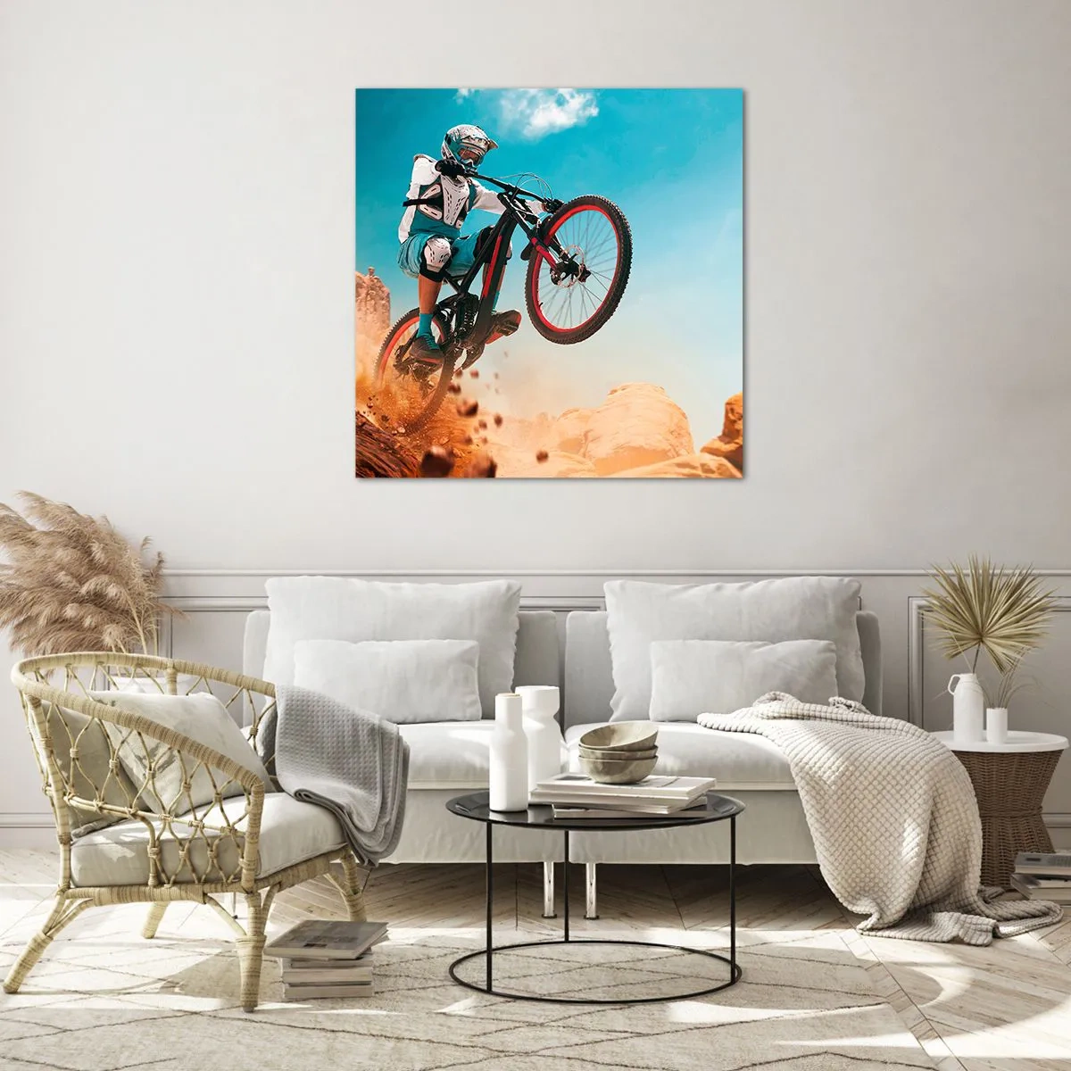 Quadro su vetro - Il demone della follia ciclistica - 60x60 cm