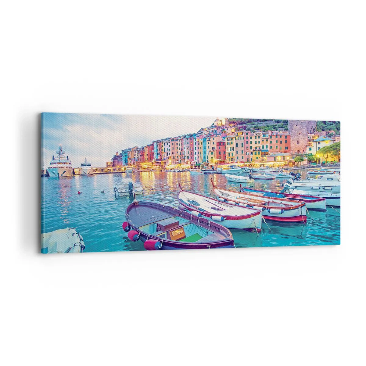 Quadro su tela - Stampe su Tela - Sera colorata nel porto - 100x40 cm