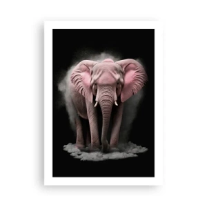 Poster - Un elefante rosa in uno spazio dinamico e nero - 50x70cm - Non pensare all'elefante rosa! - Decorazione murale moderna per soggiorno e camera da letto ARTTOR