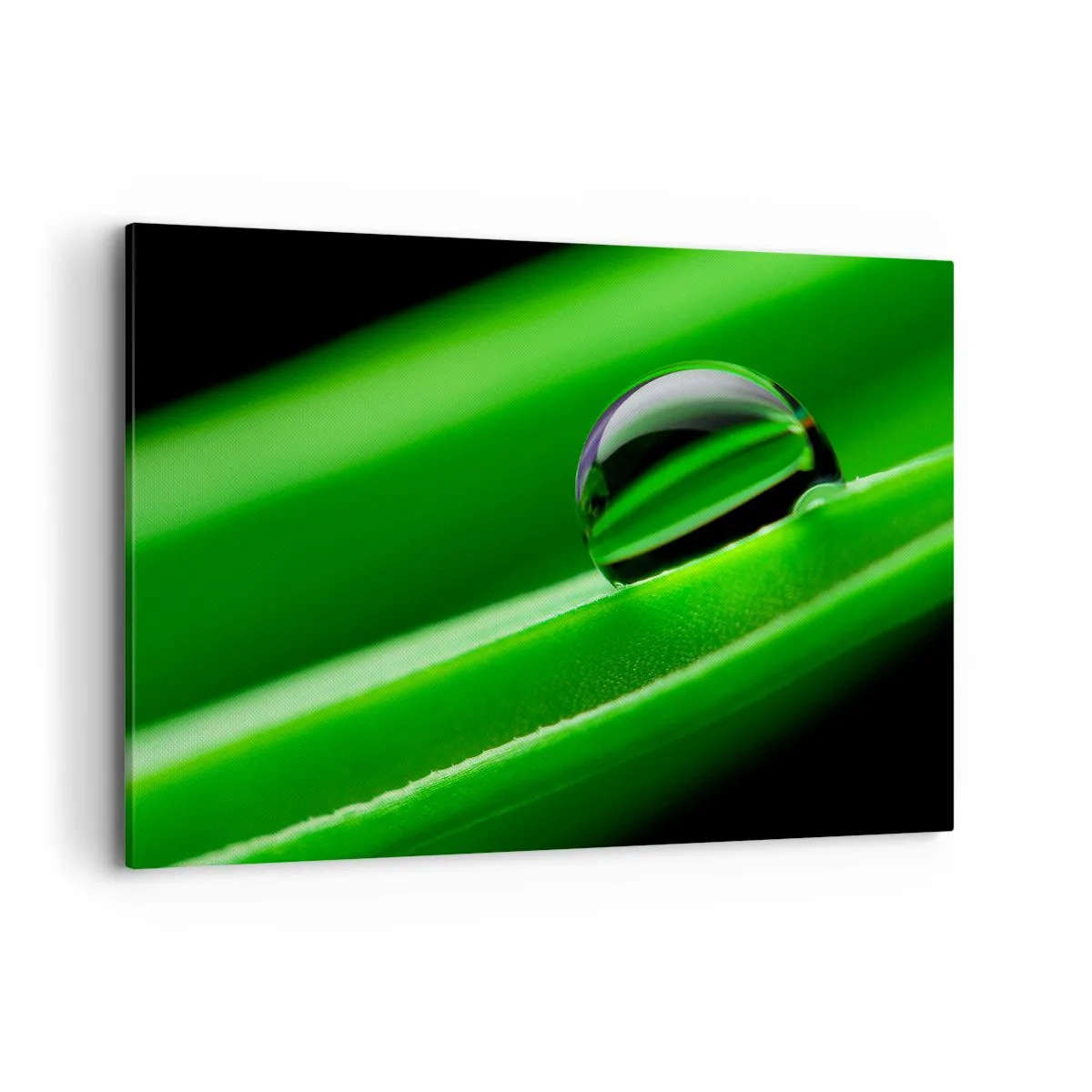 Quadro su tela - Stampe su Tela - Primo piano di una goccia di rugiada su una foglia verde - 120x80cm - La vita da vicino - Decorazione murale moderna per soggiorno e camera da letto ARTTOR