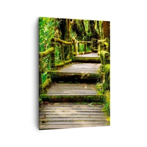Quadro su tela - Stampe su Tela - Un ponte di legno ricoperto di muschio in una foresta pluviale tropicale - 50x70cm - Un corridoio nel verde - Decorazione murale moderna per soggiorno e camera da letto ARTTOR