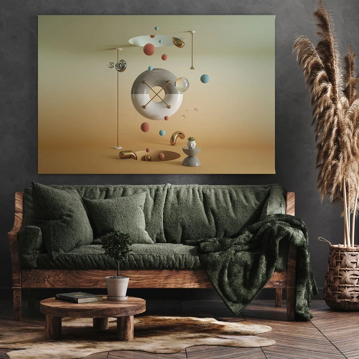 Quadro su tela - Stampe su Tela - Figure geometriche in colori pastello in una disposizione surrealista - 70x50cm - Tutto può succedere - Decorazione murale moderna per soggiorno e camera da letto ARTTOR