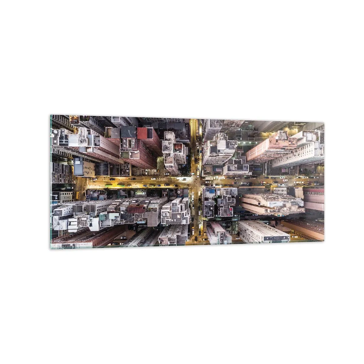Quadro su vetro - Una vista a volo d'uccello di una città piena di grattacieli - 120x50cm - Saluti da Hong Kong - Decorazione murale moderna per soggiorno e camera da letto ARTTOR