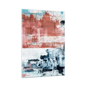 Quadro su vetro - Una combinazione astratta di blu e rosso ruggine - 50x70cm - Astratto in due metà - Decorazione murale moderna per soggiorno e camera da letto ARTTOR