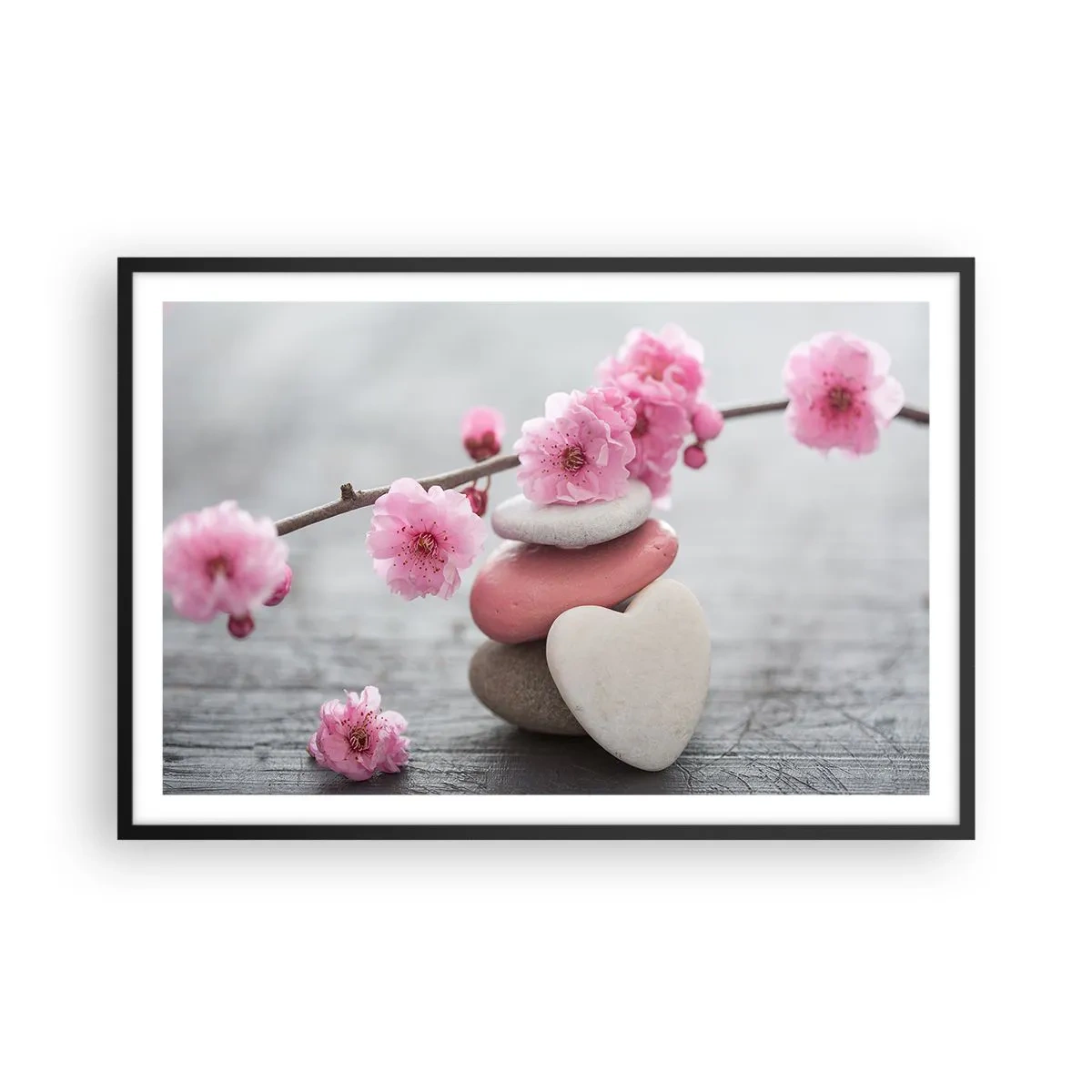 Poster in cornice nera - Serenità con fiori di ciliegio - 91x61 cm