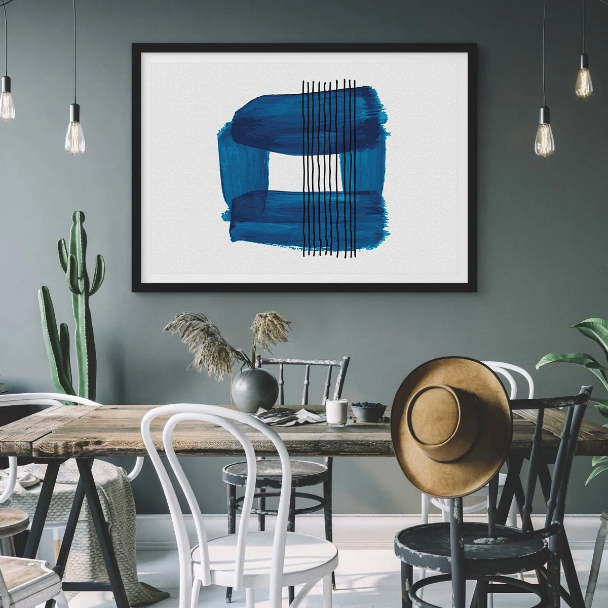 Poster in cornice nera - Composizione blu e nera - 50x40 cm