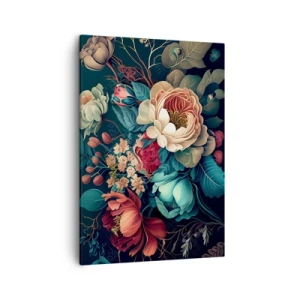 Quadro su tela - Stampe su Tela - Una composizione colorata di fiori su uno sfondo scuro - 50x70cm - Il fascino del 19esimo secolo - Decorazione murale moderna per soggiorno e camera da letto ARTTOR