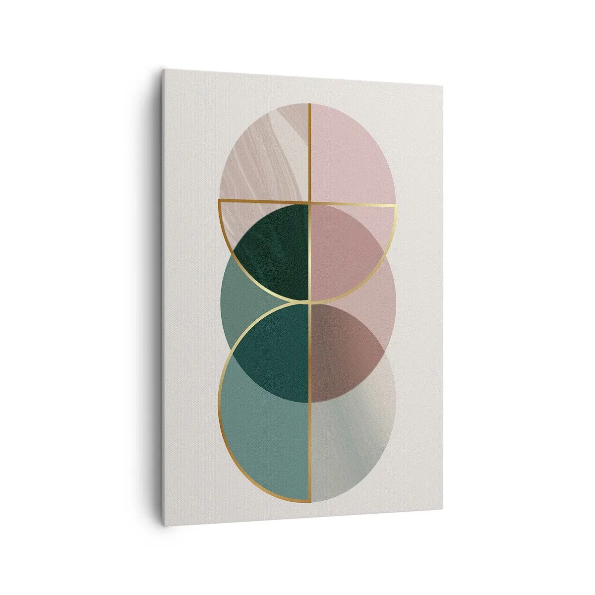 Quadro su tela - Stampe su Tela - Una composizione astratta di forme geometriche e linee dorate. - 70x100cm - Un cerchio dietro l'altro... - Decorazione murale moderna per soggiorno e camera da letto ARTTOR