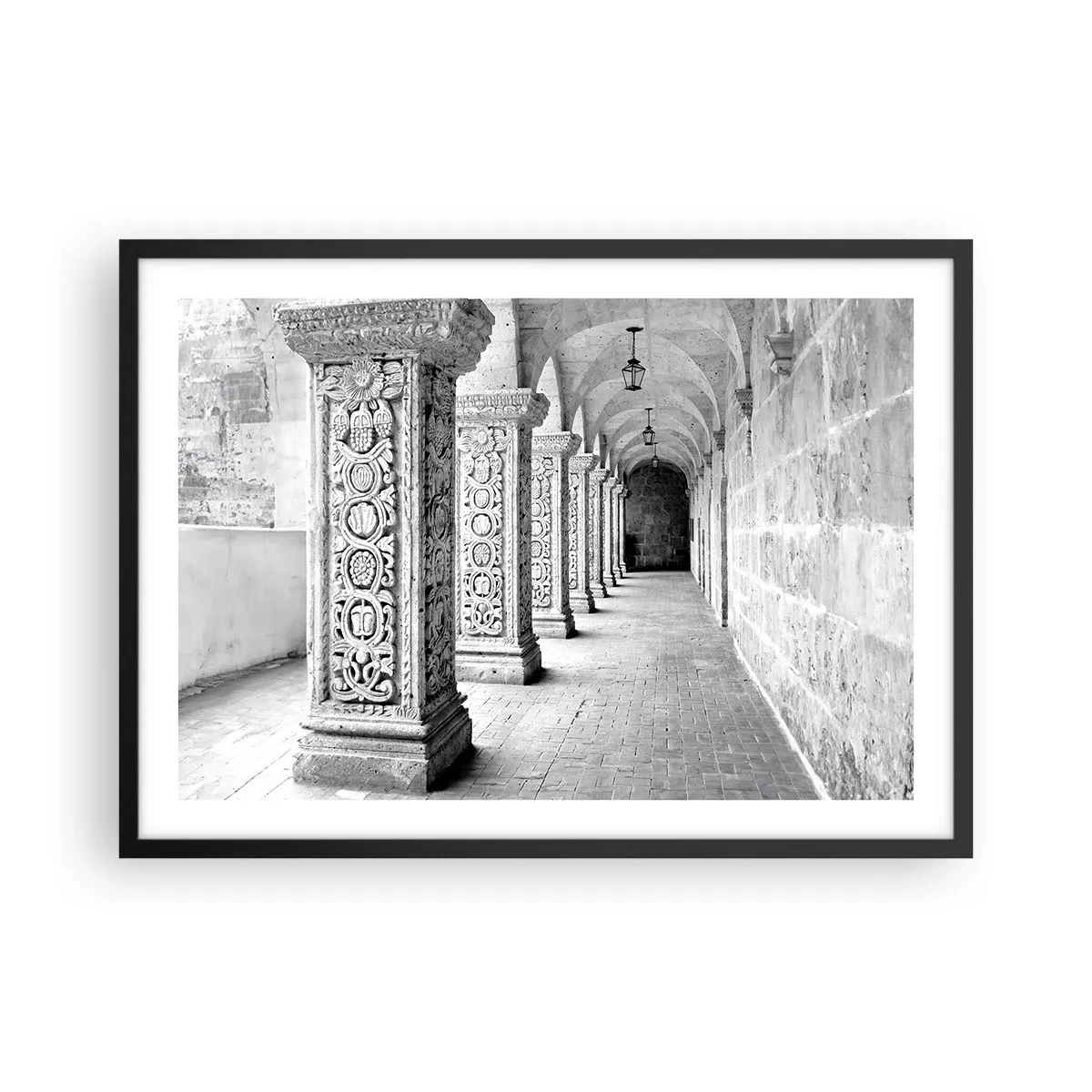 Poster in cornice nera - Colonne storiche in uno scatto monocromatico - 70x50cm - Dove porterà? - Decorazione murale moderna per soggiorno e camera da letto ARTTOR