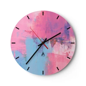 Orologio da parete - Orologio in Vetro - Una composizione pittorica astratta nelle tonalità del rosa e del blu. - 30x30cm - Rosa, blu e un pizzico di luce - Decorazione murale moderna per soggiorno, cucina e camera da letto ARTTOR