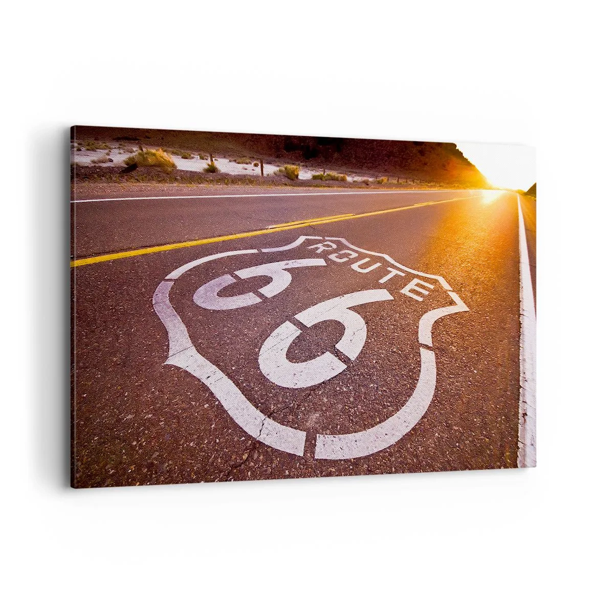 Quadro su tela - Stampe su Tela - Route 66 al tramonto - 120x80cm - La mitica Route 66 - Decorazione murale moderna per soggiorno e camera da letto ARTTOR