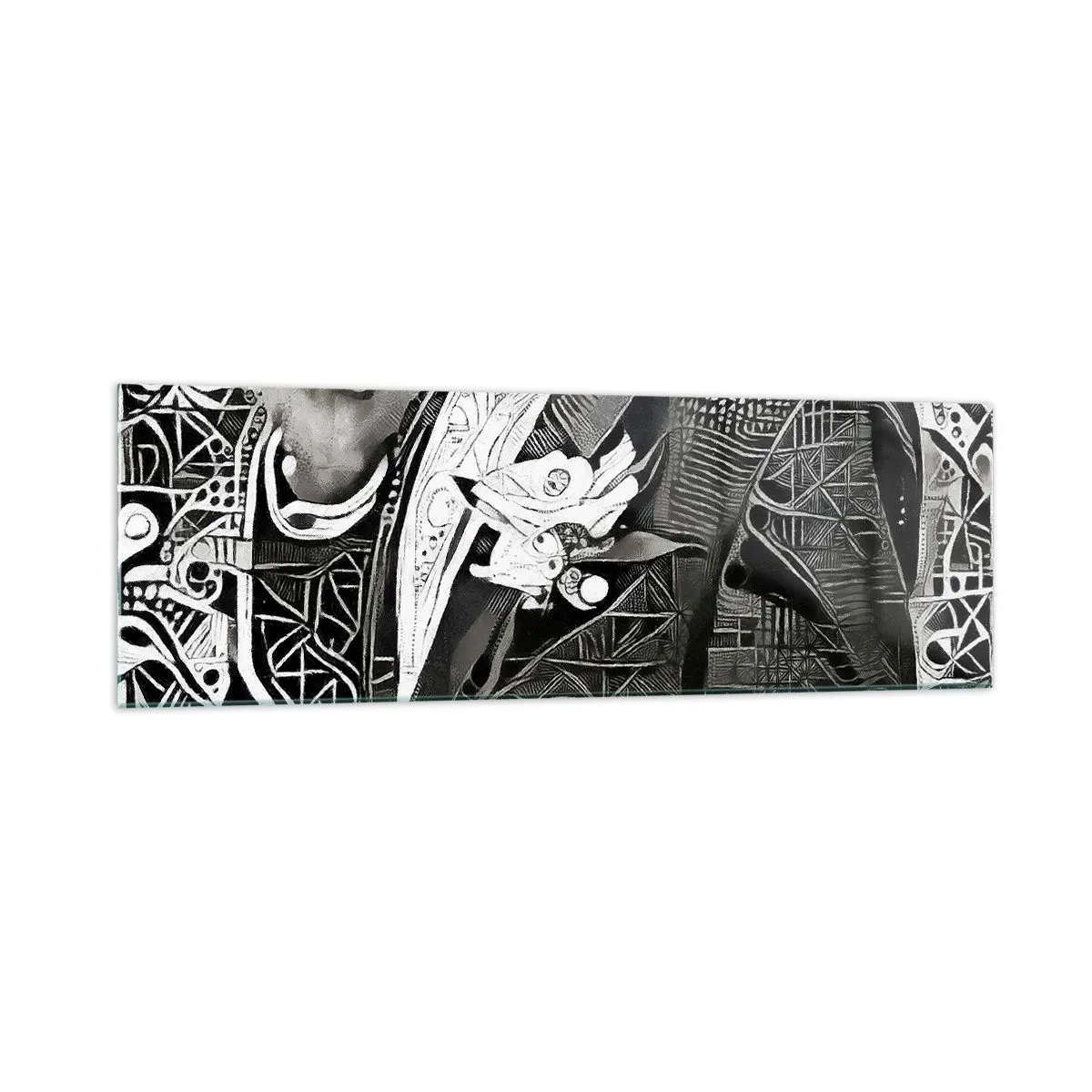 Quadro su vetro - Elegante astrazione di un uomo in abito in bianco e nero - 160x50cm - Solo in apparenza un uomo grigio - Decorazione murale moderna per soggiorno e camera da letto ARTTOR