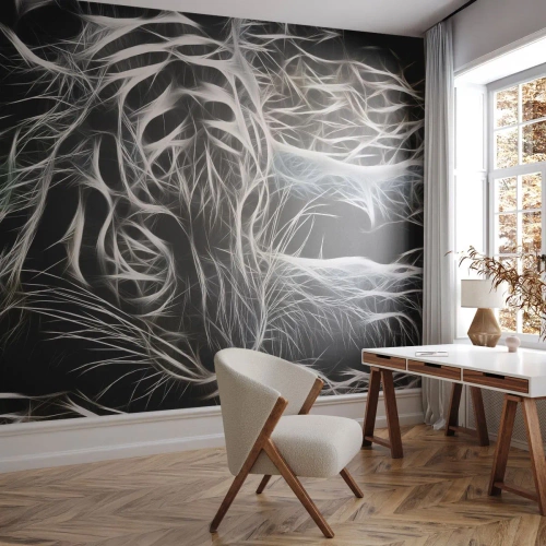 Fotomurali Standard Eco - Immagine astratta di una tigre in linee al neon - 100x70cm - Studio di leggerezza felina - Decorazione murale moderna per soggiorno e camera da letto ARTTOR