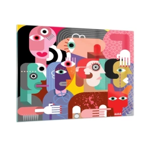 Quadro su vetro - Composizione astratta di volti in colori vivaci - 100x70cm - Mi manda Picasso - Decorazione murale moderna per soggiorno e camera da letto ARTTOR