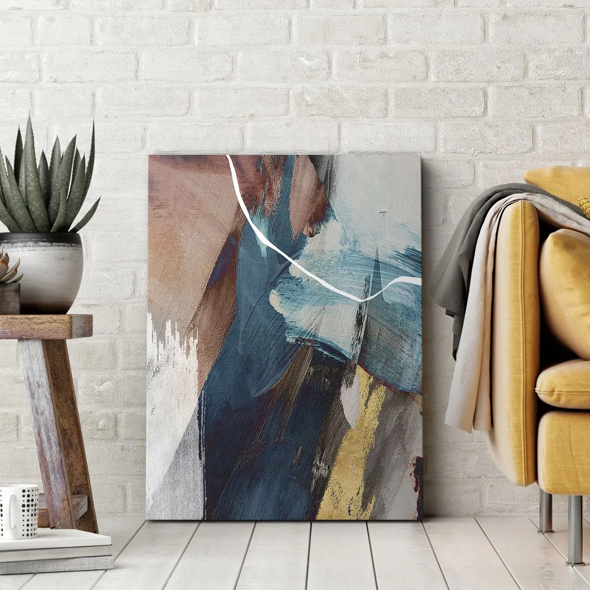 Quadro su tela - Stampe su Tela - Pennellate astratte nei toni del blu e dell'oro - 50x70cm - Con forza ed energia - Decorazione murale moderna per soggiorno e camera da letto ARTTOR